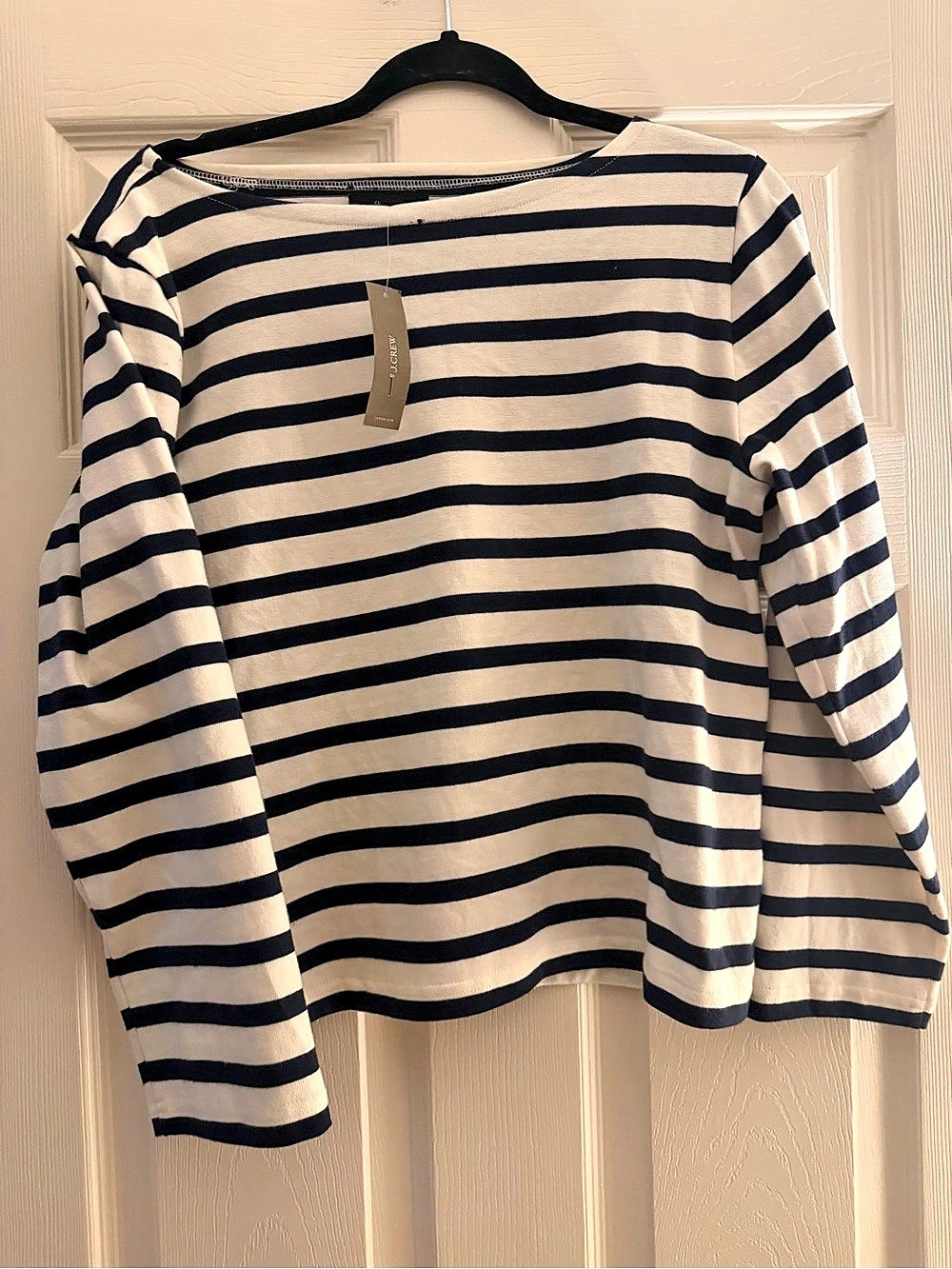 J.Crew Classic Fit Striped Long Sleeve Top in Blue & White Size Medium NWT